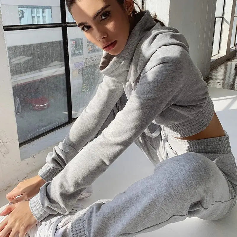 Long Sleeves Crop Top 2 Two Piece Set Women - Xandu Limited