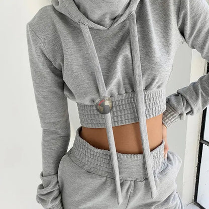 Long Sleeves Crop Top 2 Two Piece Set Women - Xandu Limited
