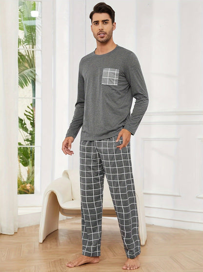 Polyester Long Sleeve Trousers Men's Pajama Set - Mode Fashion