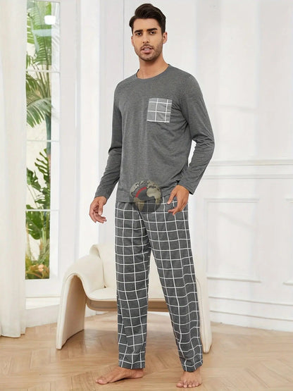 Polyester Long Sleeve Trousers Men's Pajama Set - Mode Fashion
