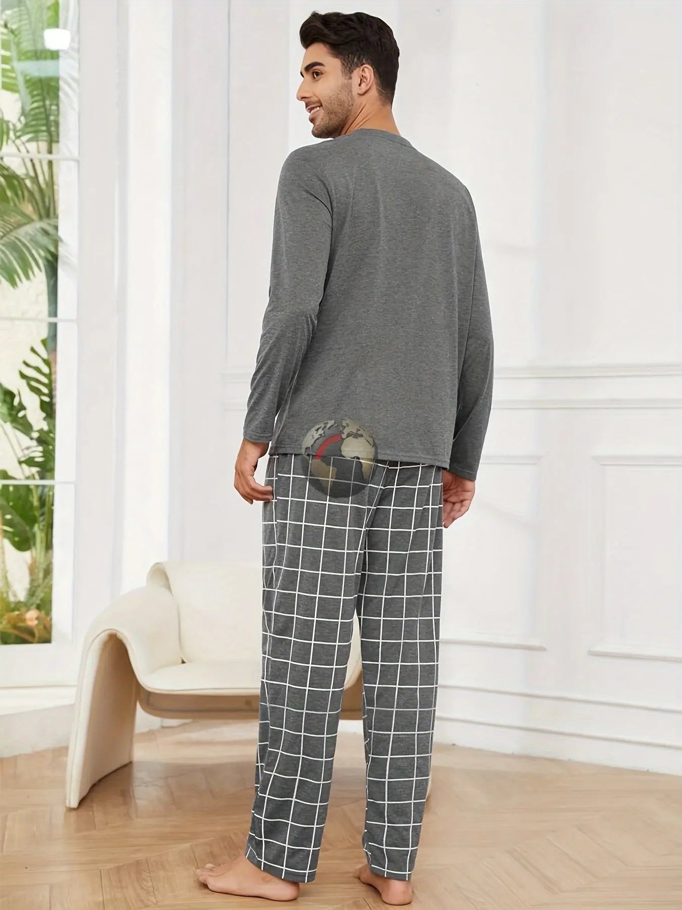 Polyester Long Sleeve Trousers Men's Pajama Set - Mode Fashion